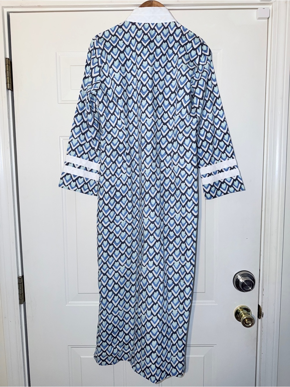 Sail to Sable Blue Geometric Print Long Caftan Dress. S - Picture 6 of 9